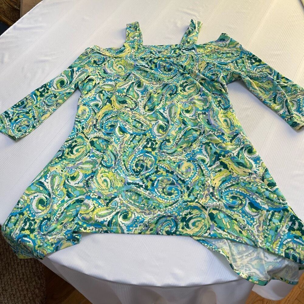 Jean Pierre Klifa Paris Green Paisley Lagenlook Cold Shoulder Top Size XL